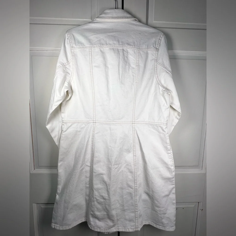NWOT Frye Off White Button-Up Denim Dress Side Pockets Copper Button Size Large - Picture 4 of 10